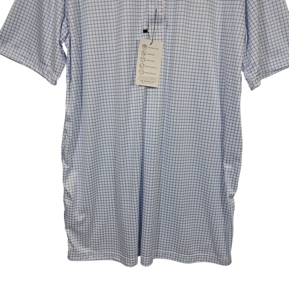 Collars & Co Mens Semi Spread Collar Polo Shirt XL Tall Thin Navy Check Office - Picture 5 of 15